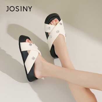 JOSINY 卓诗尼 舒适软底运动拖鞋女外穿露趾增高厚底一脚蹬夏季女鞋 米白色 36