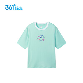 361° 儿童短袖女中大童夏季卡通短袖针织衫 青130