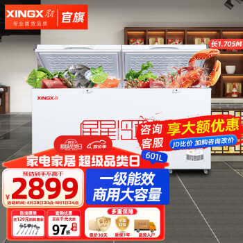 XINGX 星星 冰柜商用大容量单温转换家用卧式保鲜冷柜 601升可冻520斤排骨