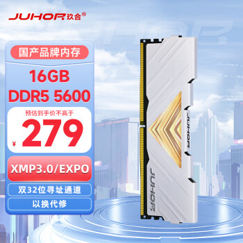 JUHOR 玖合 16GB DDR5 5600 台式机内存条 忆界系列白甲
