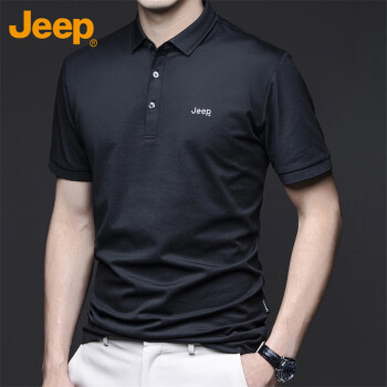 Jeep 吉普 短袖T恤男夏季Polo商务休闲衫男士潮流凉感衣服男装 黑色 L