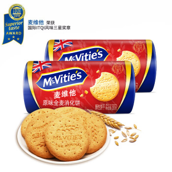 McVitie's 麦维他 英国进口 原味全麦粗粮酥性消化饼干 250克*2 零食下午茶