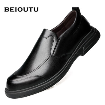 BEIOUTU 北欧图 皮鞋男士商务休闲鞋潮流套脚舒适软底正装皮鞋子 15018 黑色 41