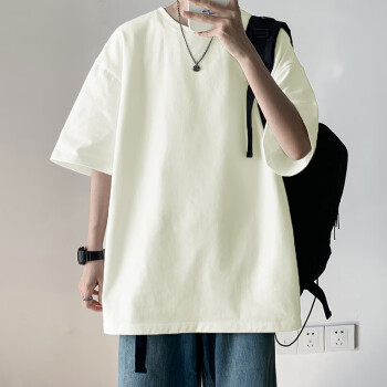 Dingfengbaoluo 顶峰保罗 日系纯色纯棉短袖t恤男士夏季基础款宽松白色打底内搭T2100杏XL