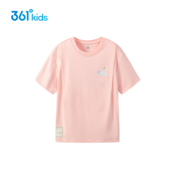 361° 儿童短袖女中大童夏季透气休闲短袖针织衫 粉150