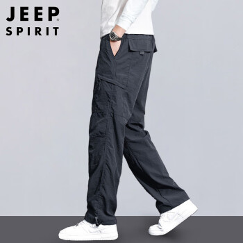 Jeep 吉普 休闲裤男宽松秋冬季直筒裤子男士多口袋工装男裤 深灰色 XL