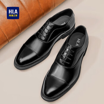 HLA 海澜之家 皮鞋男士牛津鞋商务正装舒适百搭牛皮鞋HAAPXM3AB10482 黑色42