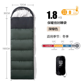 格术 睡袋成人秋冬款户外露营加厚防寒单人羽绒棉睡袋室内深绿1.8kg