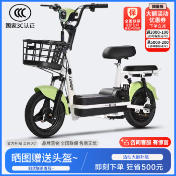 安顺骑 新国标电动自行车小型电动车48V电瓶车幻影锂电池代步车 绿色 裸车线 ￥139