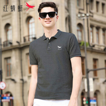 红蜻蜓 短袖T恤男夏季商务修身弹力POLO上衣翻领纯色打底衫 深灰 XL