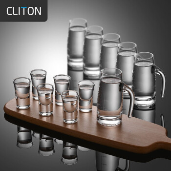 CLITON 白酒杯壶套装一口杯高脚茅台小酒杯分酒器玻璃烈酒杯6只+6分酒壶 (礼盒装)子弹杯