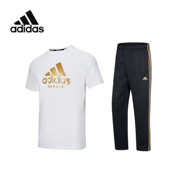 adidas 阿迪达斯 运动套装2023夏季休闲速干短袖户外运动裤两件套 白金直筒裤 XL