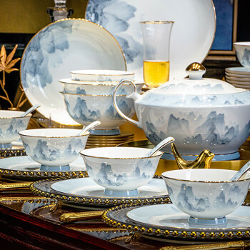 洛威 景德镇陶瓷餐具套装碗碟家用乔迁轻奢高级感陶瓷碗盘筷子