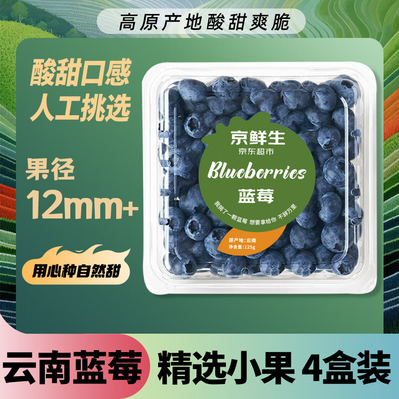 Mr.Seafood 京鲜生 云南蓝莓 4盒装 果径12mm+ 新鲜水果礼盒 源头直发 35.87元