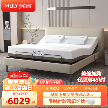 MLILY 梦百合 床 现代简约0压智能床多功能电动可升降主卧床环保双人一体式床 智能软床+床垫 1.8米*2米