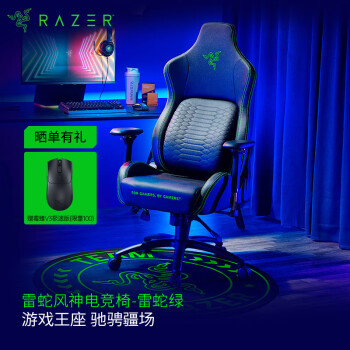 RAZER 雷蛇 风神电竞椅 电脑游戏舒适人体工学椅子 腰垫头枕  4D扶手 绿色