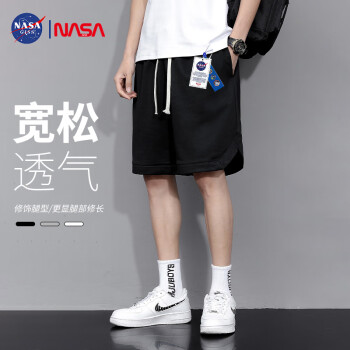 NASA GISS 官方潮牌联名短裤男夏季学生宽松运动篮球薄款五分裤男 黑色 3XL