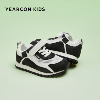 YEARCON 意尔康 童鞋女童运动鞋2024春夏儿童软底透气网鞋男童跑步鞋 米/黑28