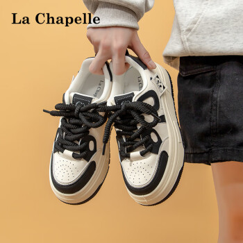 La Chapelle 女鞋透气板鞋女夏季小众熊猫休闲鞋白色百搭跑步鞋 黑色 37