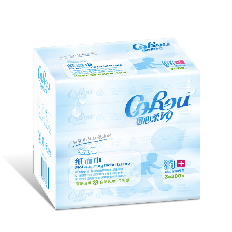 CoRou 可心柔 V9婴儿纸巾柔润保湿抽纸面巾纸3层60抽5包 15.9元