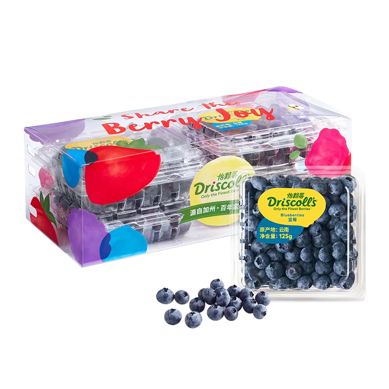 怡颗莓Driscolls 云南蓝莓14mm+ 4盒装 125g/盒 新鲜水果 107.1元（合53.55元/件）