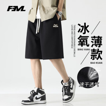 F3ML冰丝短裤男士夏季宽松薄款运动休闲五分沙滩裤子MLK6黑色XL