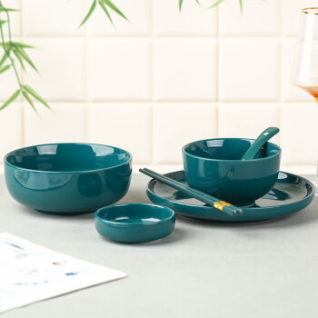 万享 釉下碗6件套个人专用陶瓷单人一套餐具碗碟套装家用日式网红仪式感碗筷盘子一人食碗套装