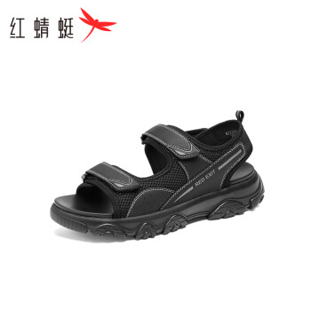 红蜻蜓 沙滩鞋2024夏季户外运动舒适男凉鞋魔术贴休闲鞋 WTT24052黑色42