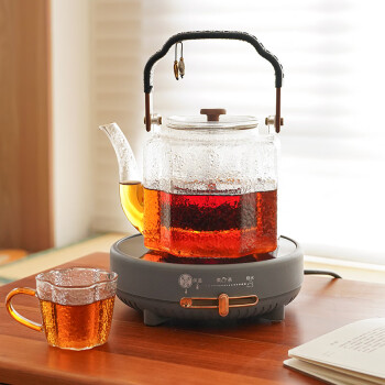 雅集 无极电陶炉煮茶器电茶炉加耐热玻璃苏窗蒸煮两用提梁壶煮茶器整套茶具套装