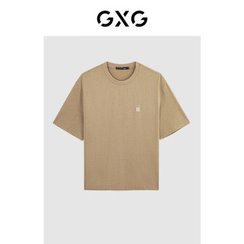 GXG 男装 2024年夏季简约贴布男圆领T恤短袖 咖色 170/M