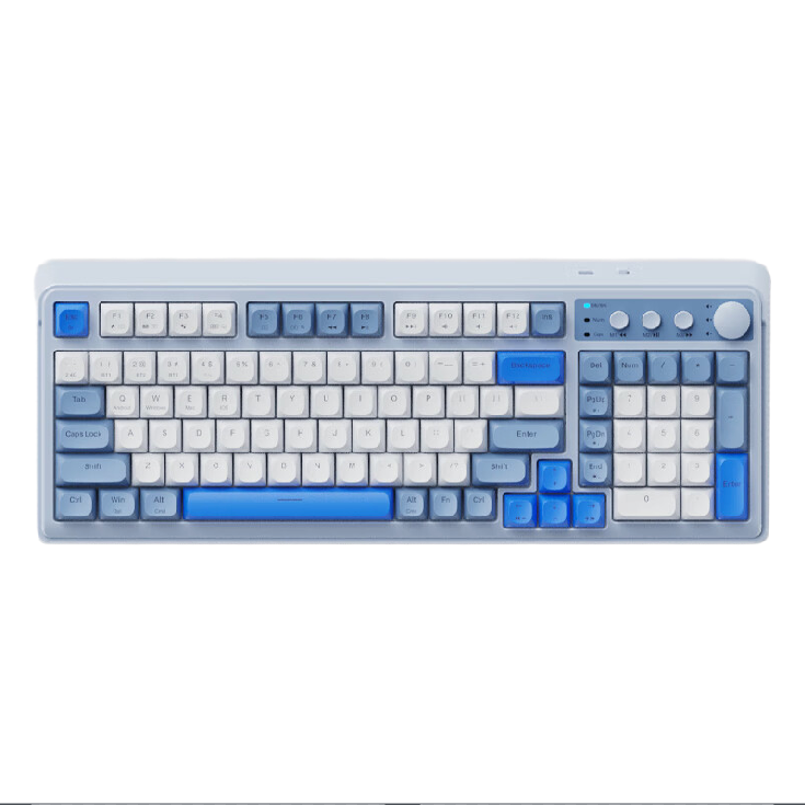 凌豹 K01无线蓝牙有线三模键盘机械手感RGB背光拼色可充电mac电脑键盘 三模RGB-蓝白 88.75元