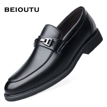 BEIOUTU 北欧图 皮鞋男士套脚商务休闲鞋时尚一脚蹬正装鞋 1956 黑色 44