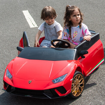 酷太阳 兰博基尼儿童电动车双座遥控四轮玩具汽车可坐人宝宝网红跑车红色