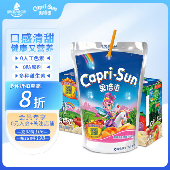 Capri-Sun 果倍爽 饮料迪拜原装进口儿童果汁不加阿斯巴甜 桃苹果味 200ml*10袋/箱
