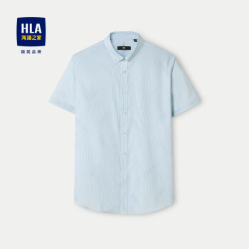 HLA 海澜之家 短袖衬衫男夏季24条纹冰丝凉感衬衣男