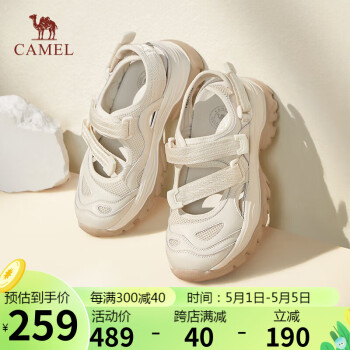 CAMEL 骆驼 运动凉鞋女网布拼接魔术贴厚底镂空凉鞋 L24S577119 米色 38