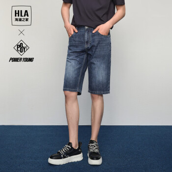 HLA 海澜之家 牛仔中裤男24POWER YOUNG系列刺绣短裤男夏季