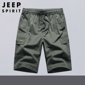 JEEP SPIRIT Jeep 吉普 短裤男2023夏季工装休闲裤男士宽松五分裤大码男裤 军绿 4XL