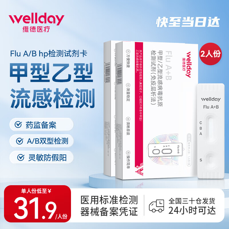 WELLDAY 维德 甲型乙型流感病毒抗原 2盒 63.8元