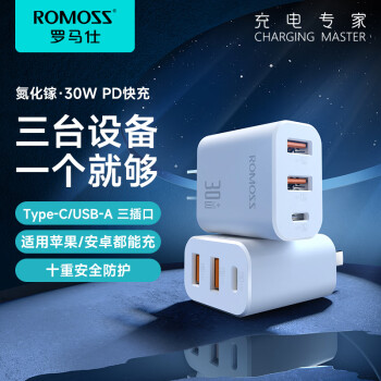 ROMOSS 罗马仕 AC3ORC 手机充电器 双Micro-B/USB-A 30w 白色
