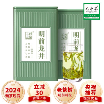 西湖工夫 绿茶茶叶龙井茶明前特级100g 2024年新茶春茶自己喝