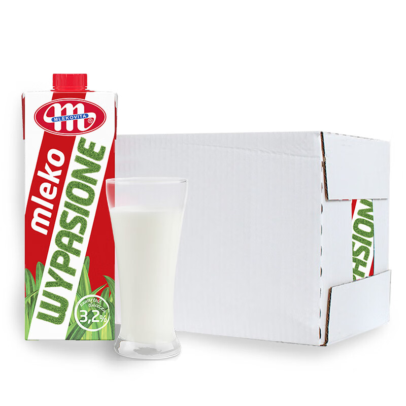MLEKOVITA 妙可 波兰原装进口 冠军系列 3.2全脂纯牛奶 1L*6盒 优质蛋白 礼盒装 50.15元