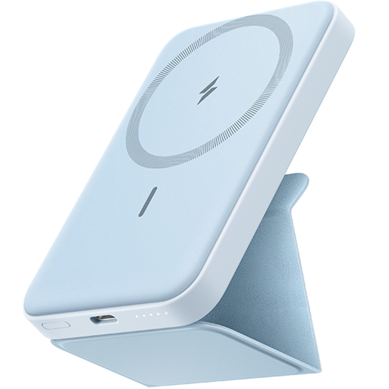 ANKER安克 magsafe苹果磁吸充电宝5000毫安时带支架无线快充 可上飞机 含数据线适用iPhone14/13/12 蓝 134.23元