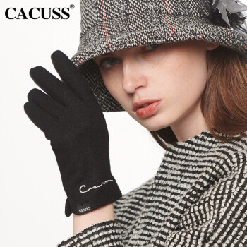 CACUSS 手套女冬季纯色保暖可触屏耐磨骑行防风女士分指手套S0086 黑色M