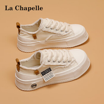 La Chapelle 女鞋帆布鞋女夏季透气单鞋百搭潮流小白鞋轻便 米色 40