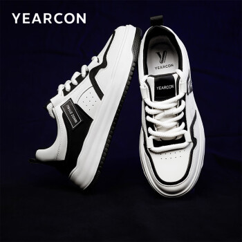 YEARCON 意尔康 男鞋2024学生运动休闲鞋黑白撞色滑板鞋 96444W 白/黑44 38