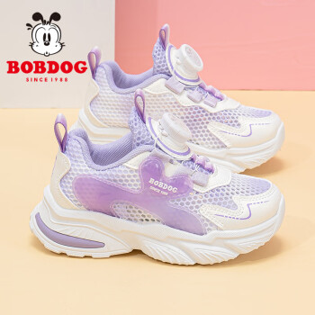 BoBDoG 巴布豆 童鞋女童鞋夏季透气网面单层网儿童运动鞋103542060梦幻紫/米34