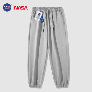NASA GISS 休闲裤男潮流基础款裤子男士运动卫裤百搭直筒束脚裤 灰色 XL
