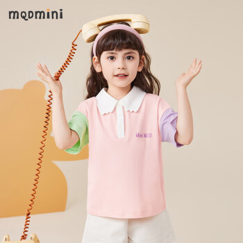 MQDMINI 童装儿童短袖polo衫女童上衣中小童夏季薄款外出服 AB袖粉红 90
