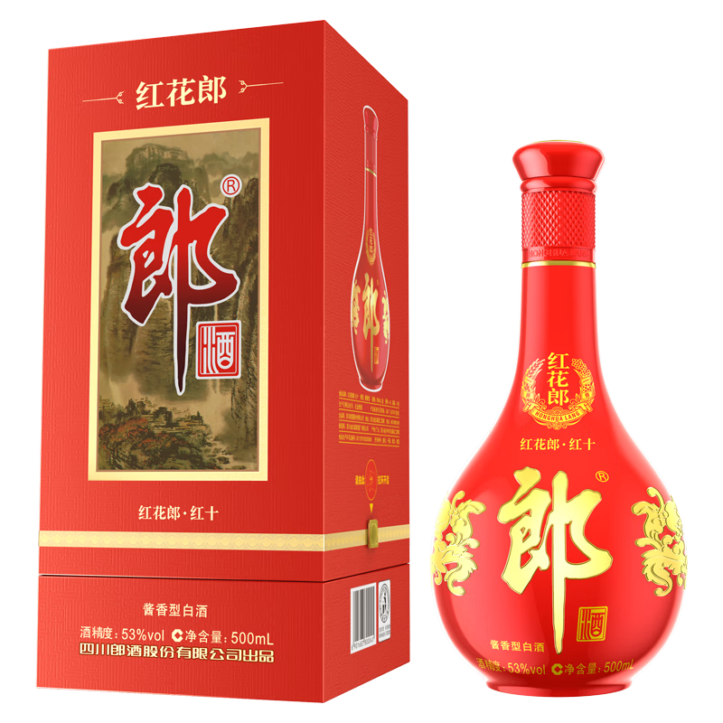 LANGJIU 郎酒 PLUS：郎酒红花郎·红十第四代 酱香型白酒 53度 500mL 券后247.45元